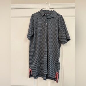 Bald Head Blues Polo Shirt Mens Large Navy Gray Striped Golf Performance